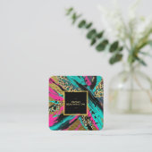 ** Leopard AP93 Abstract Dier Neon Gold Bold Vierkante Visitekaartje (Staand voorkant)