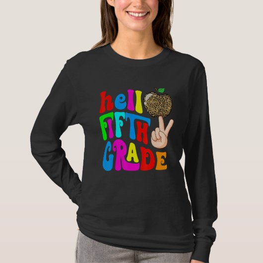 Leopard Apple Hello 5th Grade Teacher Kids Back To T-shirt (Voorkant)