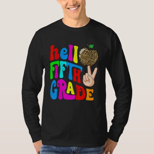 Leopard Apple Hello 5th Grade Teacher Kids Back To T-shirt (Voorkant)