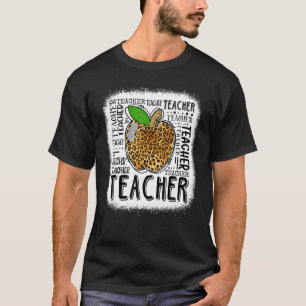 Leopard Apple Teacher Typografie Terug naar school T-shirt