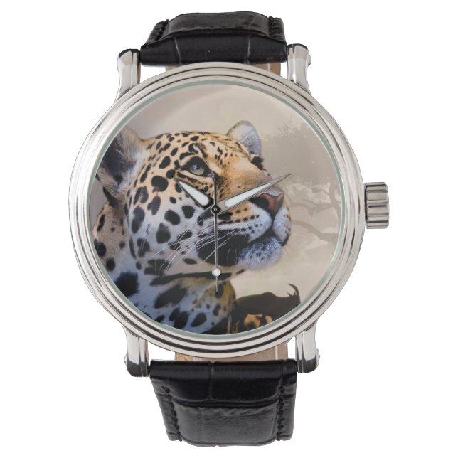 Leopard Art 1 Horloge en Nummeropties (Voorkant)