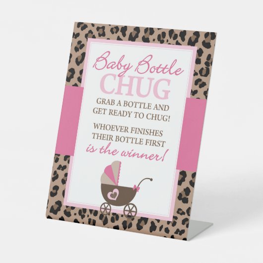 Leopard Baby Bottle Chug Baby shower Spel Sign Reclamebord Met Voetstuk (Voorkant)