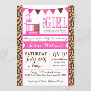 Leopard Baby shower Invitation for Baby Girls Kaart