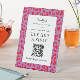 Leopard Bachelorette Party Koop een Shot QR Betali Reclamebord Met Voetstuk