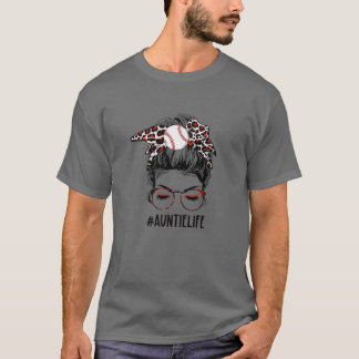 Leopard Ball Auntie Life Messy Bun Game Day Moeder T-shirt