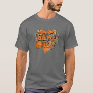 Leopard Basketball Game Day Vibes Heart Love Baski T-shirt