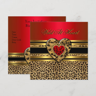 Leopard Birthday Wild in Heart Black Gold Red 2 Kaart