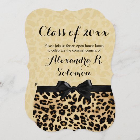 Leopard Black Bow Afstuderen/Party Invitation Kaart (Voorkant / Achterkant)