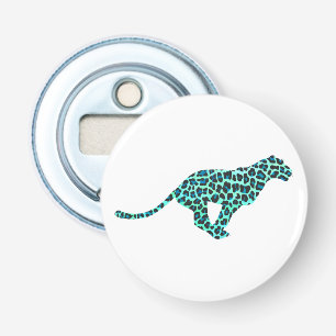 Leopard Black en Blauwgroen afdrukken Button Flesopener