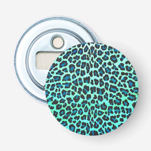Leopard Black en Blauwgroen afdrukken Button Flesopener (Voorkant)
