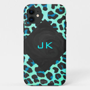 Leopard Black en Blauwgroen afdrukken iPhone 11 Hoesje