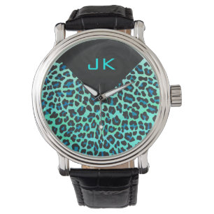 Leopard Black en Blauwgroen afdrukken Horloge