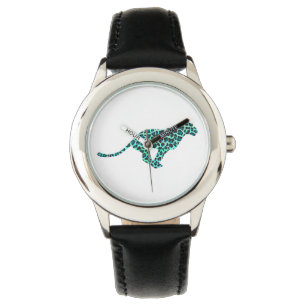Leopard Black en Blauwgroen afdrukken Horloge