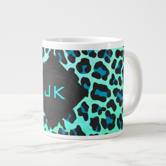 Leopard Black en Blauwgroen afdrukken Jumbo Beker (Voorkant rechts)