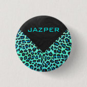 Leopard Black en Blauwgroen afdrukken Ronde Button 3,2 Cm (Voorkant)