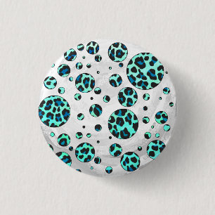 Leopard Black en Blauwgroen afdrukken Ronde Button 3,2 Cm