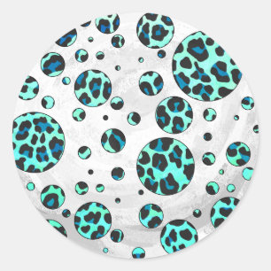 Leopard Black en Blauwgroen afdrukken Ronde Sticker