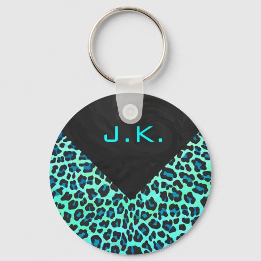 Leopard Black en Blauwgroen afdrukken Sleutelhanger (Voorkant)