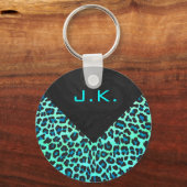 Leopard Black en Blauwgroen afdrukken Sleutelhanger (Voorkant)
