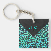 Leopard Black en Blauwgroen afdrukken Sleutelhanger (Voorkant)