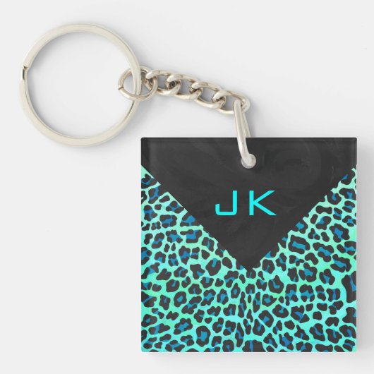 Leopard Black en Blauwgroen afdrukken Sleutelhanger (Voorkant)