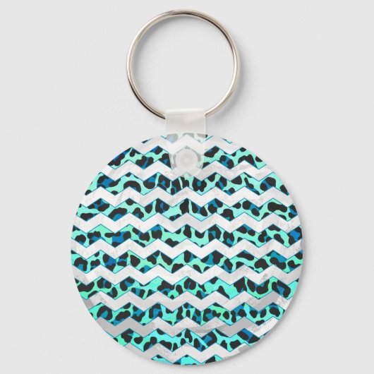 Leopard Black en Blauwgroen afdrukken Sleutelhanger (Voorkant)