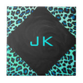Leopard Black en Blauwgroen afdrukken Tegeltje (Voorkant)