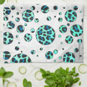 Leopard Black en Blauwgroen afdrukken Theedoek (Gevouwen)