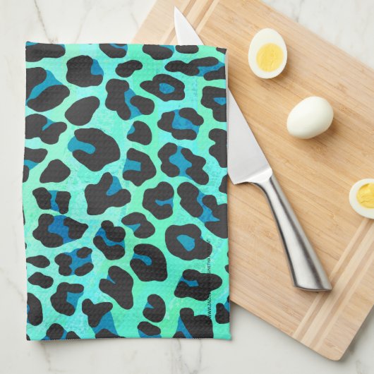 Leopard Black en Blauwgroen afdrukken Theedoek (Quarter Fold)
