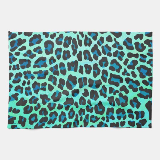 Leopard Black en Blauwgroen afdrukken Theedoek (Horizontaal)