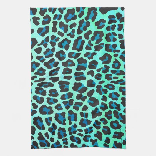 Leopard Black en Blauwgroen afdrukken Theedoek (Verticaal)