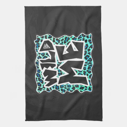 Leopard Black en Blauwgroen afdrukken Theedoek (Verticaal)