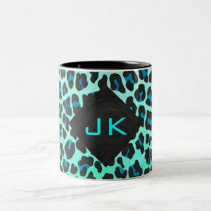 Leopard Black en Blauwgroen afdrukken Tweekleurige Koffiemok