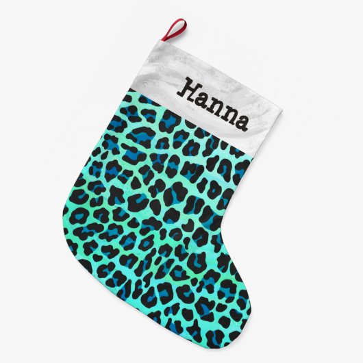 Leopard Black en Blauwgroen Grote Kerstsok (Voorkant (Hangend))