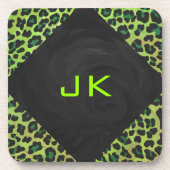 Leopard Black en Green met Monogram Drankjes Onderzetter (Voorkant)