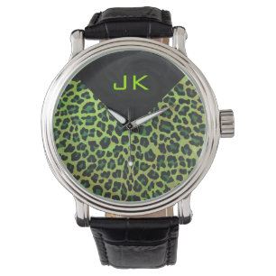 Leopard Black en Green met Monogram Horloge