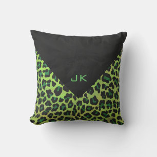 Leopard Black en Green met Monogram Kussen