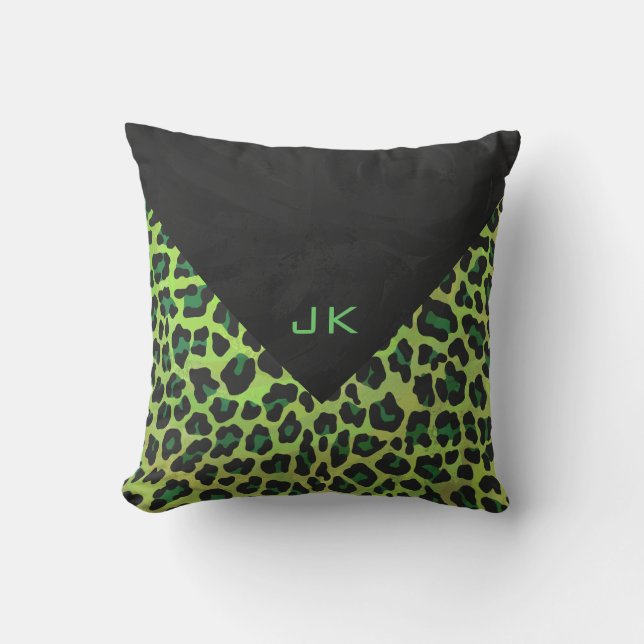 Leopard Black en Green met Monogram Kussen (Voorkant)