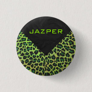 Leopard Black en Green met Monogram Ronde Button 3,2 Cm