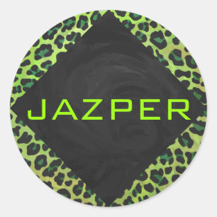Leopard Black en Green met Monogram Ronde Sticker