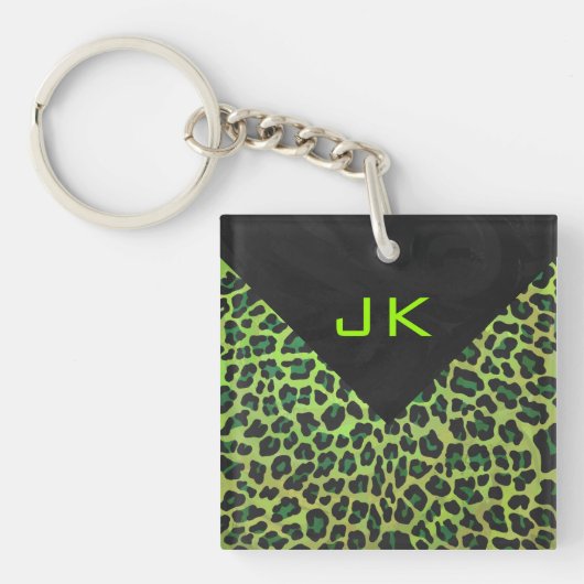 Leopard Black en Green met Monogram Sleutelhanger (Voorkant)