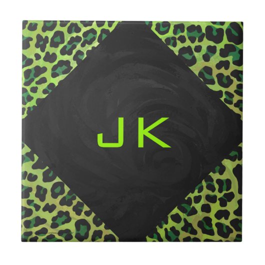 Leopard Black en Green met Monogram Tegeltje (Voorkant)