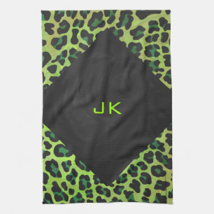 Leopard Black en Green met Monogram Theedoek