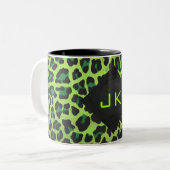 Leopard Black en Green met Monogram Tweekleurige Koffiemok (Voorkant links)