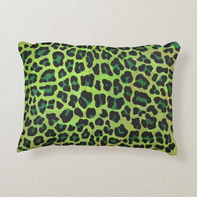 Leopard Black en Green Print Accent Kussen (Achterkant)