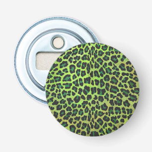 Leopard Black en Green Print Button Flesopener
