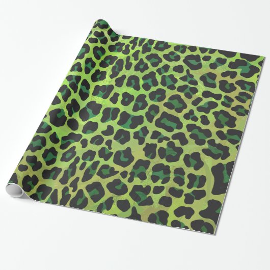 Leopard Black en Green Print Cadeaupapier (Uitgerold)