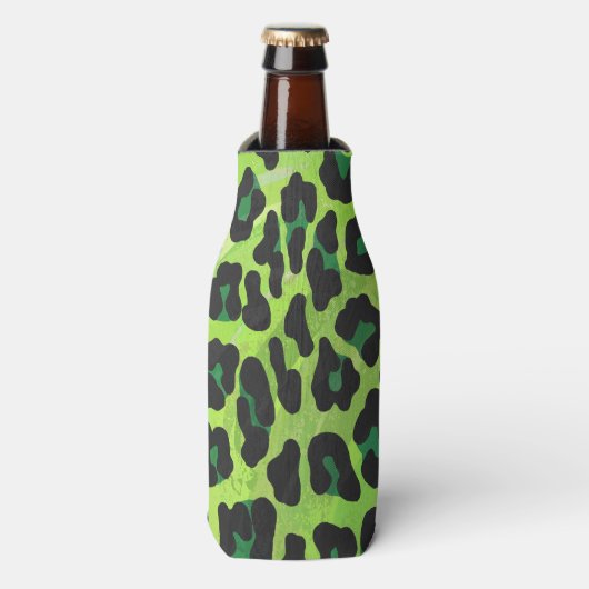 Leopard Black en Green Print Flesjeskoeler (Fles Voorkant)
