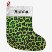 Leopard Black en Green Print Grote Kerstsok (Voorkant)