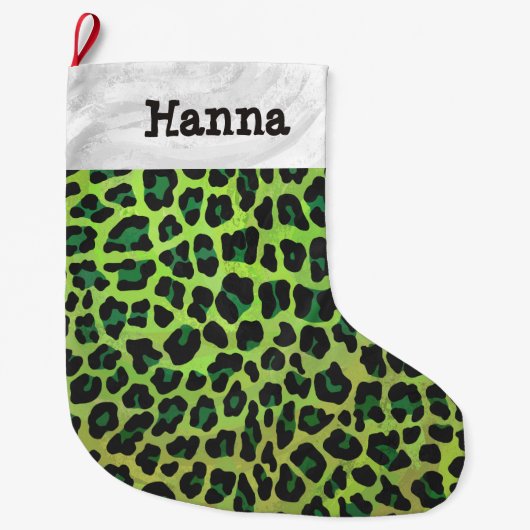 Leopard Black en Green Print Grote Kerstsok (Voorkant)